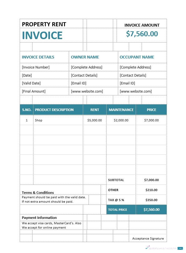 Download Property Rent Invoice Template Photoshop template